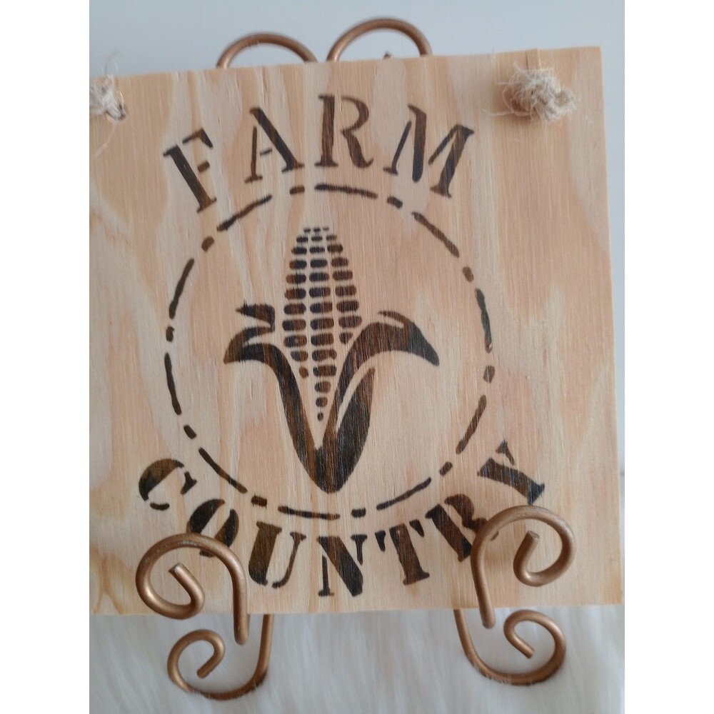 Handmade Farm Country Home Decor Wood Burnished 8 1/4X8 1/4 Plaque Wall Hanging